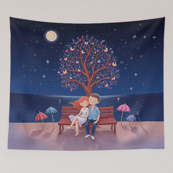 Item preview, Moonlit Love on the Seaside Bench designed and sold by Whimsical Hug.