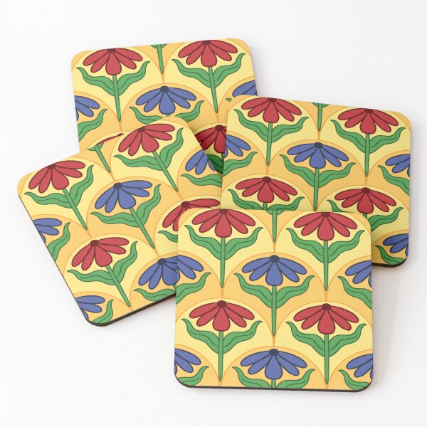 Item preview, Red and Blue Daisy Tiles designed and sold by FoxfireAndCo.