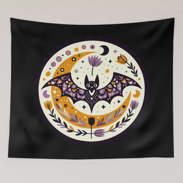 Item preview, Halloween Bat with Golden Accents - Scandinavian Folk Art by heidiannemorris © designed and sold by FOLK ART FUSION by heidiannemorris.