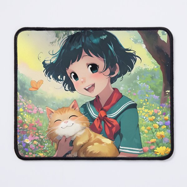 Item preview, ANIME GIRL WITH HIGHLY AMUSED CAT designed and sold by WendyMaree.