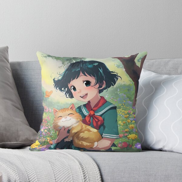 Item preview, ANIME GIRL WITH HIGHLY AMUSED CAT designed and sold by WendyMaree.