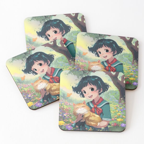 Item preview, ANIME GIRL WITH HIGHLY AMUSED CAT designed and sold by WendyMaree.