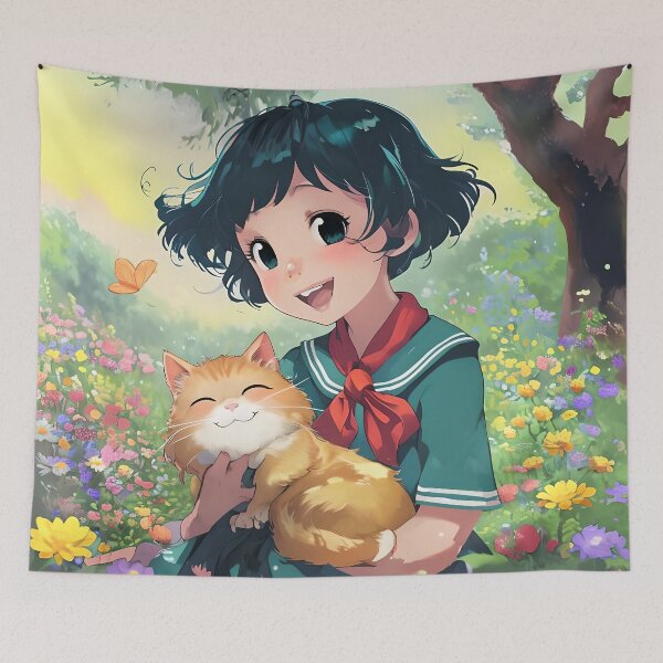 Item preview, ANIME GIRL WITH HIGHLY AMUSED CAT designed and sold by WendyMaree.