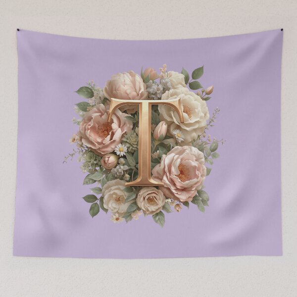 Item preview, Floral Monogram Letter T Wall Art – Elegant Gold Initial T with Roses & Peonies | Personalized Wedding Gift, Nursery Decor, Feminine Botanical Initial T Print designed and sold by AmenAlways.