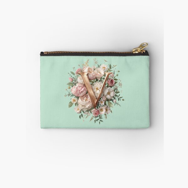 Aperçu de l'œuvre Décoration murale florale avec monogramme V – Élégante initiale V dorée avec roses et pivoines | Cadeau de mariage personnalisé, décoration de chambre d'enfant, initiale V botanique féminine imprimée créée et vendue par AmenAlways.