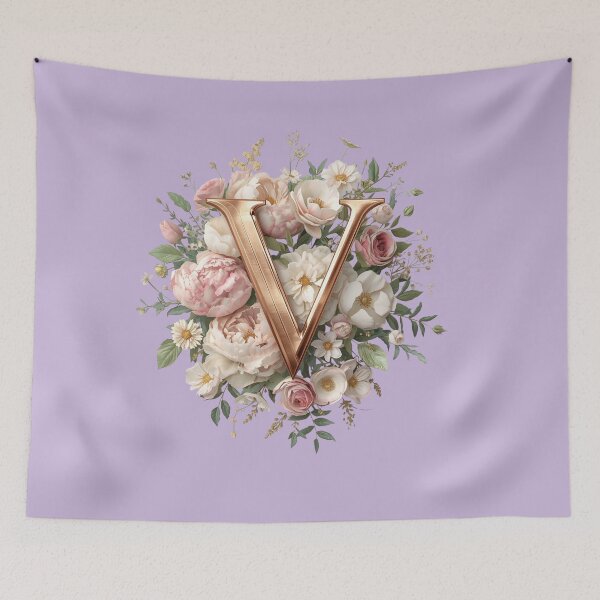 Item preview, Floral Monogram Letter V Wall Art – Elegant Gold Initial V with Roses & Peonies | Personalized Wedding Gift, Nursery Decor, Feminine Botanical Initial V Print designed and sold by AmenAlways.