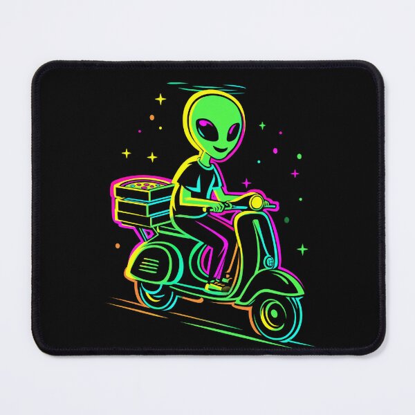 Item preview, Neon Alien on Scooter – Funny Pizza Delivery Design designed and sold by Meiersbeste.