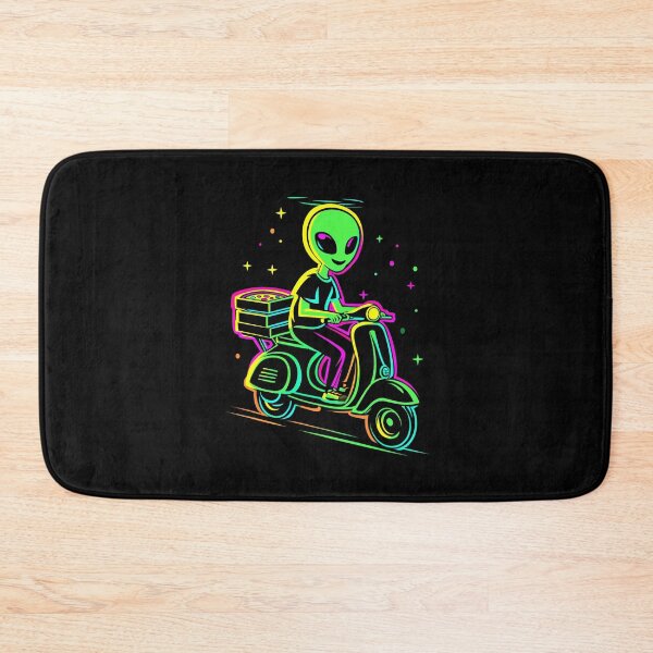 Item preview, Neon Alien on Scooter – Funny Pizza Delivery Design designed and sold by Meiersbeste.