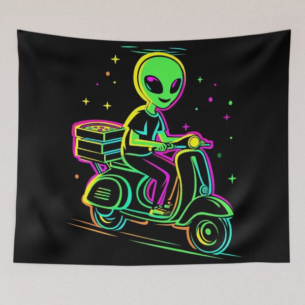 Item preview, Neon Alien on Scooter – Funny Pizza Delivery Design designed and sold by Meiersbeste.
