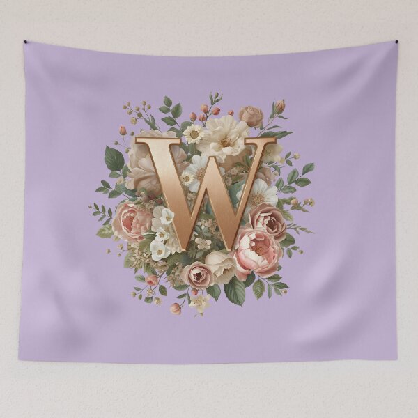 Item preview, Floral Monogram Letter W Wall Art – Elegant Gold Initial W with Roses & Peonies | Personalized Wedding Gift, Nursery Decor, Feminine Botanical Initial W Print designed and sold by AmenAlways.