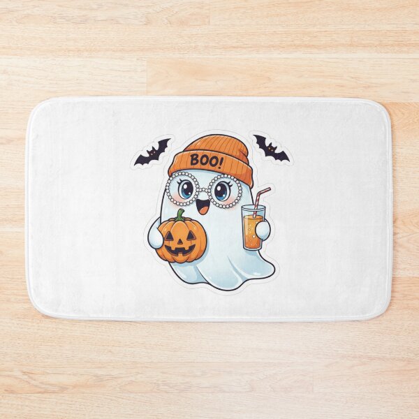 Item preview, Cute Cartoon Ghost Halloween – Friendly Ghost with Pumpkin, Bats & "BOO!" Beanie designed and sold by zerastore.