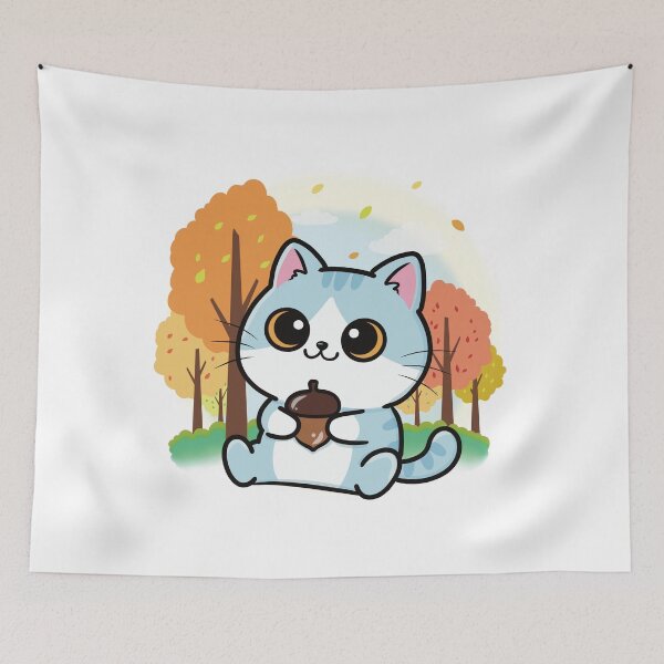 Item preview, Cute Autumn Cat Holding Acorn designed and sold by Elizarfa.