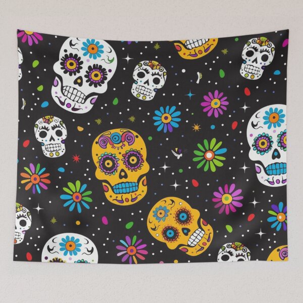 Item preview, Flower halloween design for spook lovers with colorful skulls  designed and sold by cocomelon168.