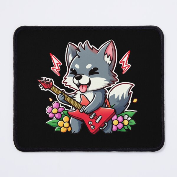 Item preview, Funny Chibi Guitar Wolf – Cute Kawaii Rockstar Animal Design designed and sold by ColorSplash123.