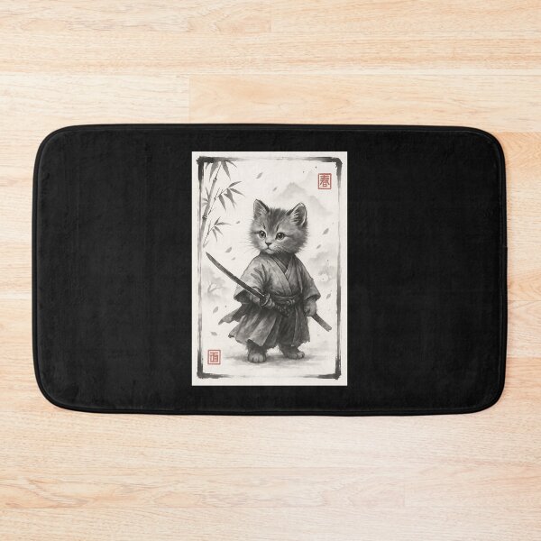 Item preview, Samurai Cat Japanese Art Sumi-e Novelty Kawaii Funny Cat  designed and sold by cawtoon.