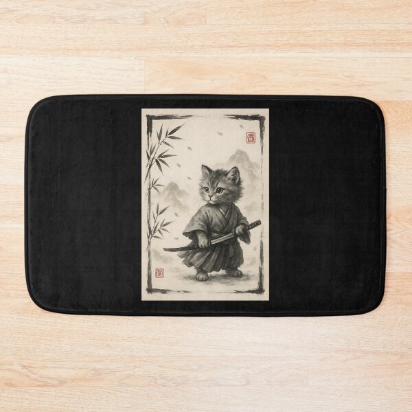 Item preview, Samurai Cat Japanese Art Sumi-e Novelty Kawaii Funny Cat  designed and sold by cawtoon.
