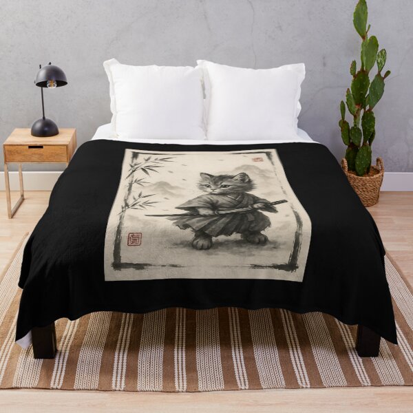 Item preview, Samurai Cat Japanese Art Sumi-e Novelty Kawaii Funny Cat  designed and sold by cawtoon.