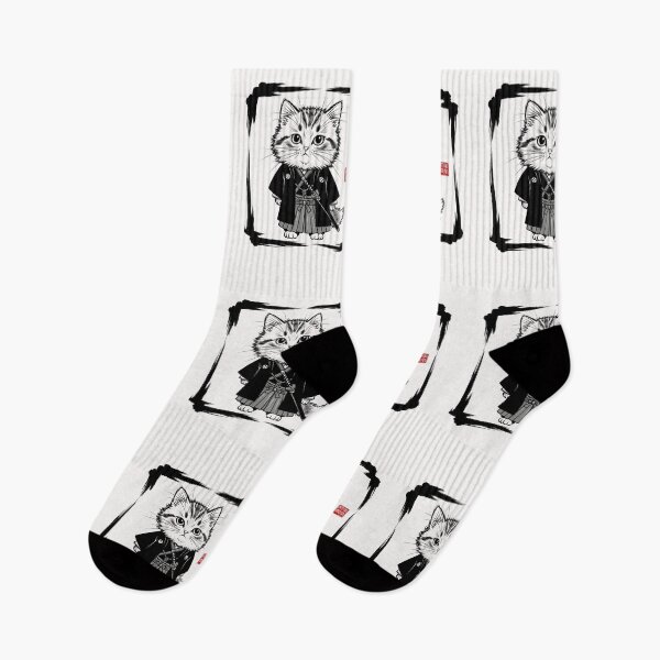 Item preview, Samurai Cat Japanese Art Sumi-e Novelty Kawaii Funny Cat designed and sold by cawtoon.