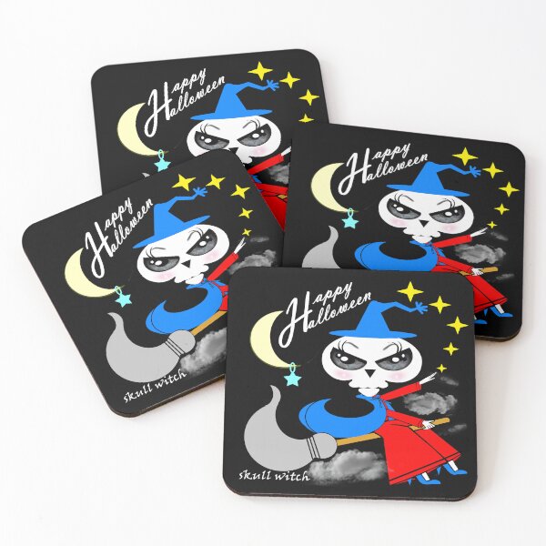 Item preview, A skull witch is flying through the sky, watching the world below to celebrate Halloween. designed and sold by Shirley cute art .