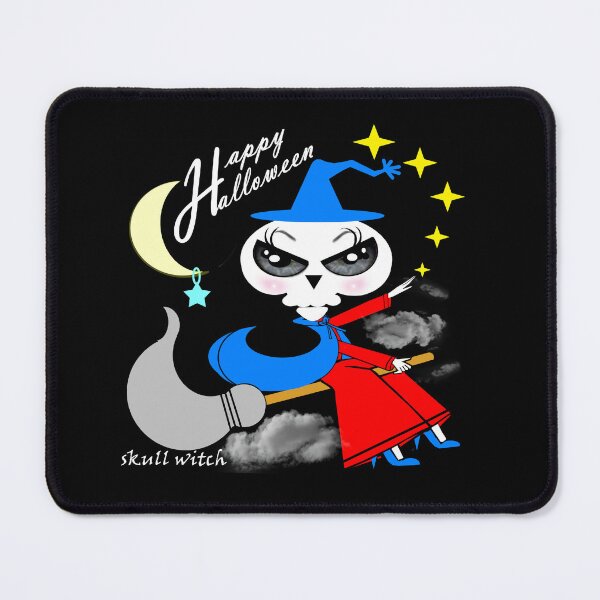 Item preview, A skull witch is flying through the sky, watching the world below to celebrate Halloween. designed and sold by Shirley cute art .