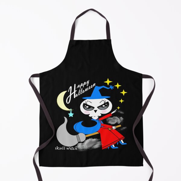 Item preview, A skull witch is flying through the sky, watching the world below to celebrate Halloween. designed and sold by Shirley cute art .