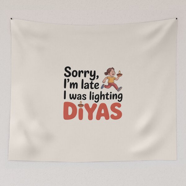 Artikelvorschau, Entschuldigung, ich bin zu spät, ich habe Diyas angezündet – Lustiges Diwali-Design entworfen und verkauft von Jollys-ArtShop.