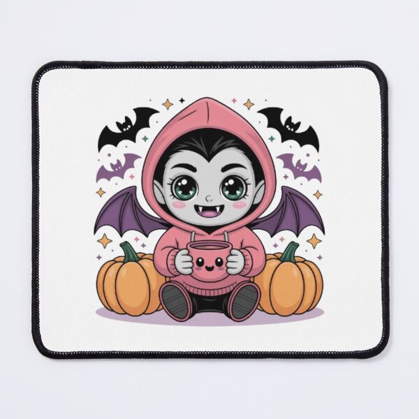 Item preview, Kawaii Vampire Halloween Design – Cute Chibi Vampire in Pink Hoodie with Pumpkins & Bats designed and sold by GemBob Creations.