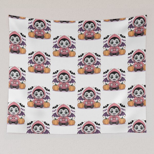 Item preview, Kawaii Vampire Halloween Design – Cute Chibi Vampire in Pink Hoodie with Pumpkins & Bats designed and sold by GemBob Creations.