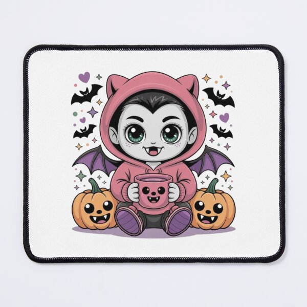 Item preview, Kawaii Vampire Halloween Design – Cute Chibi Vampire in Pink Hoodie with Pumpkins & Bats designed and sold by GemBob Creations.