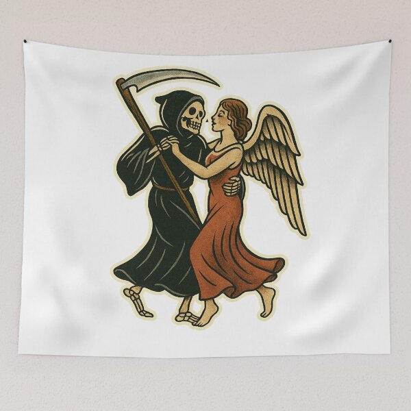 Artikelvorschau, Reaper und Angel tanzen im Sailor Jerry-Stil entworfen und verkauft von Ali Kiwan Photo and Desgin .