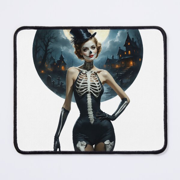 Item preview, Haunted Moon Skeleton Pin-Up – Dark Gothic Halloween Art designed and sold by Lightning-Lace.