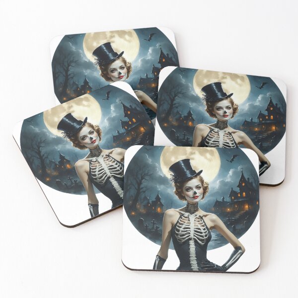 Item preview, Haunted Moon Skeleton Pin-Up – Dark Gothic Halloween Art designed and sold by Lightning-Lace.