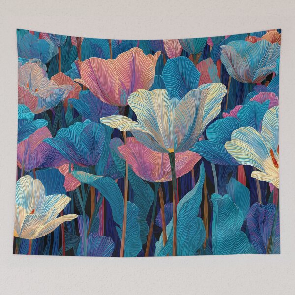 Item preview, Purple and Blue Tulips Painting Bold Artwork designed and sold by AutoPopStudio.