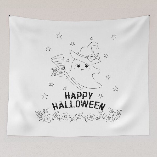 Item preview, happy Halloween witch broom ghost coloring shirt kid activity designed and sold by storieslanguage.