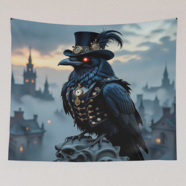 Item preview, Steampunk Raven in GothicCity – surreal vibes with monocle, moonlight and mysterious elegance designed and sold by FotoworldEdel.