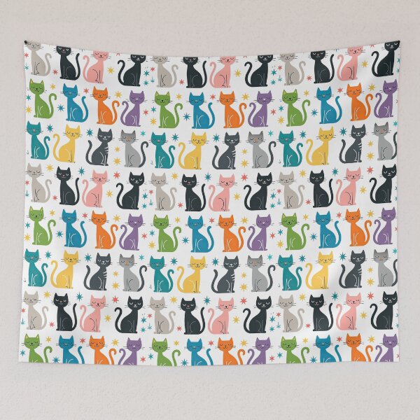 Item preview, Colorful Cartoon Cats with Stars Pattern designed and sold by ArtfulWeave.
