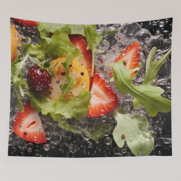 Item preview, Fresh vegetable salad with citrus, cherry tomatoes, and lettuce in water splash, AI generated designed and sold by dvoevnore.