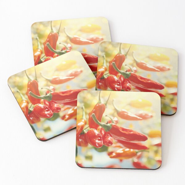 Item preview, Hanging red and orange chili peppers with blurred background, AI generated designed and sold by dvoevnore.