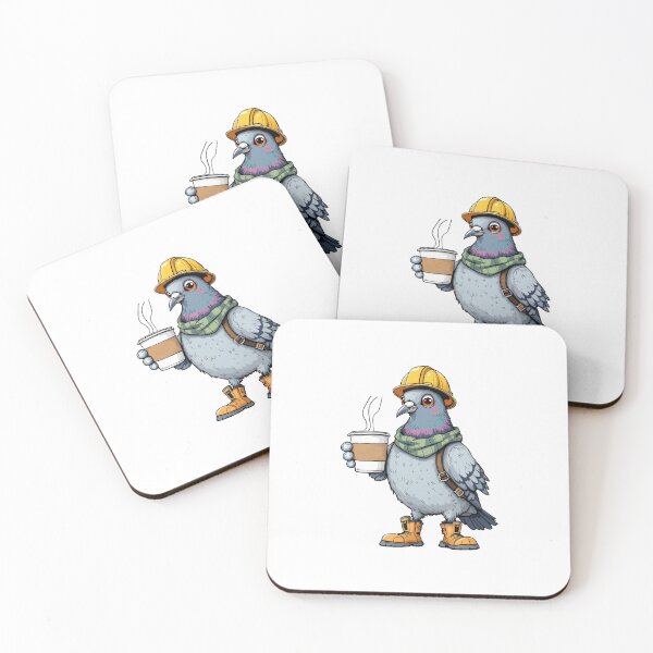 Item preview, Construction Worker Pigeon with Coffee designed and sold by TeeARTHY.