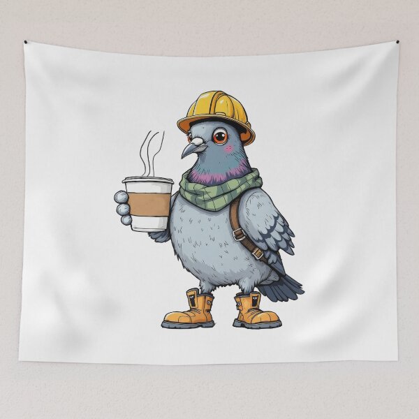 Item preview, Construction Worker Pigeon with Coffee designed and sold by TeeARTHY.