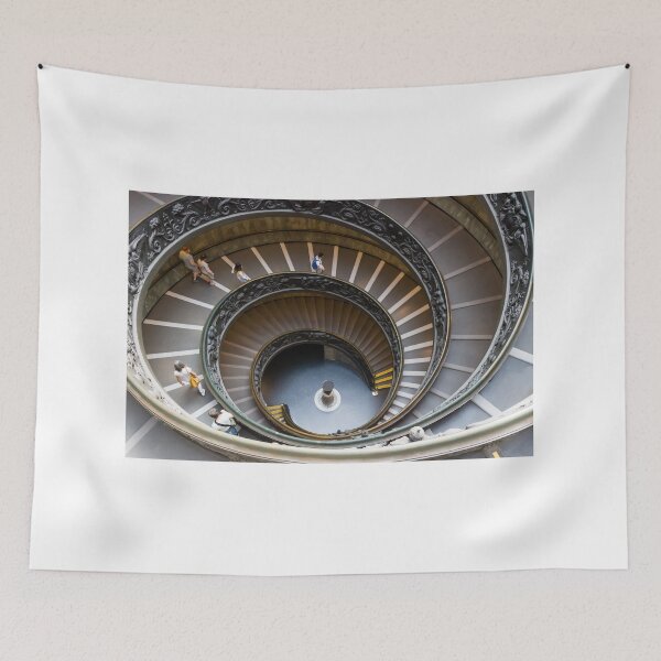 Item preview, Spiral Staircase View From Above With Ornate Railings And People Walking Around Circular Historic Museum designed and sold by Nmallia.