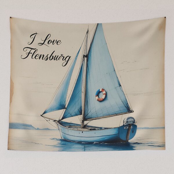 Item preview, Flensburg Seascape and Fading Retro Sailboat Sketch designed and sold by Khala.