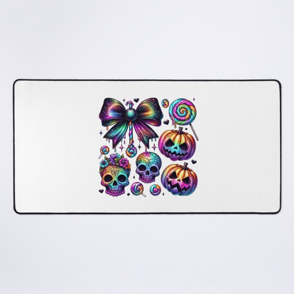 Item preview, Neon halloween iridescent skull- Halloween gothic pumpkin skills candy cane and bow designed and sold by cocomelon168.