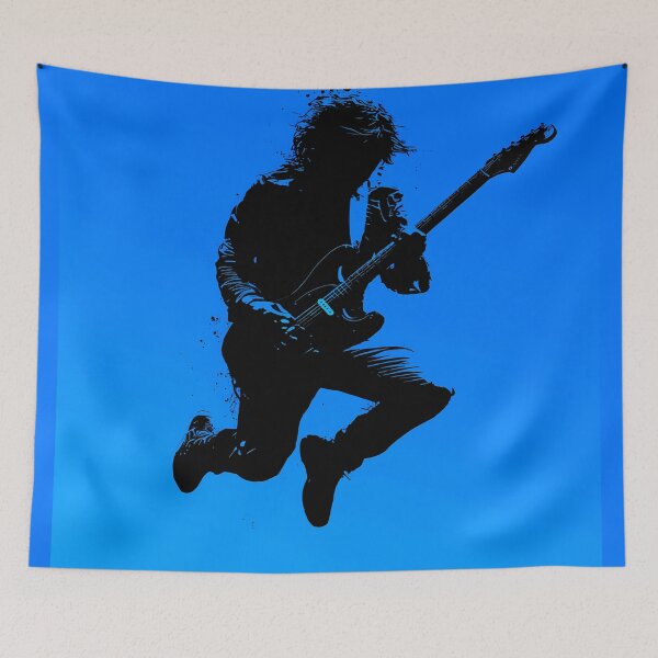 Item preview, Rock Guitarist Silhouette – Blue Background Music Poster designed and sold by Moisky Art.
