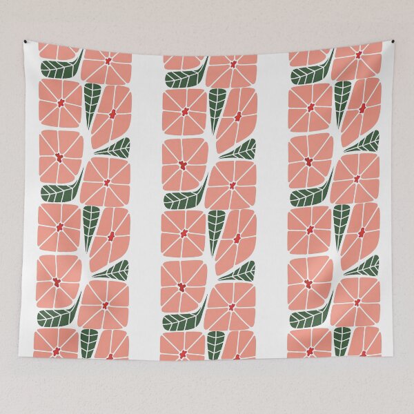 Item preview, Stylized Pink Petal Flowers with Green Leaves designed and sold by ArtfulWeave.