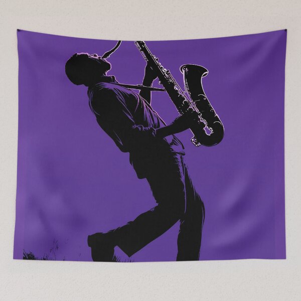 Item preview, Saxophonist Silhouette on Purple – Jazz Music Poster designed and sold by Moisky Art.