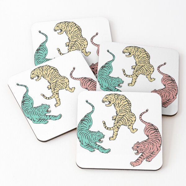 Item preview, Three Roaring Tigers in Retro Colors designed and sold by ArtfulWeave.