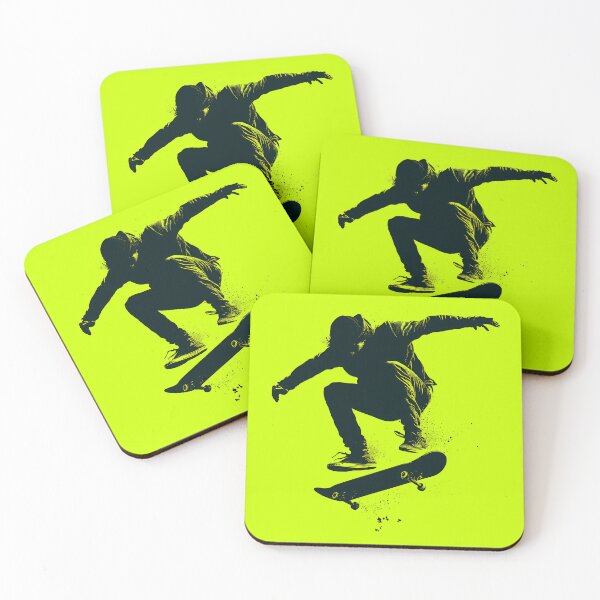 Item preview, Skateboarder Silhouette – Neon Green Urban Trick Poster designed and sold by Moisky Art.