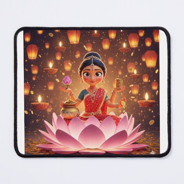 Item preview, Goddess Lakshmi Mata Seated on Lotus with Diyas designed and sold by sanyashr7.