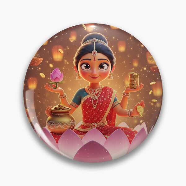Item preview, Goddess Lakshmi Mata Seated on Lotus with Diyas designed and sold by sanyashr7.